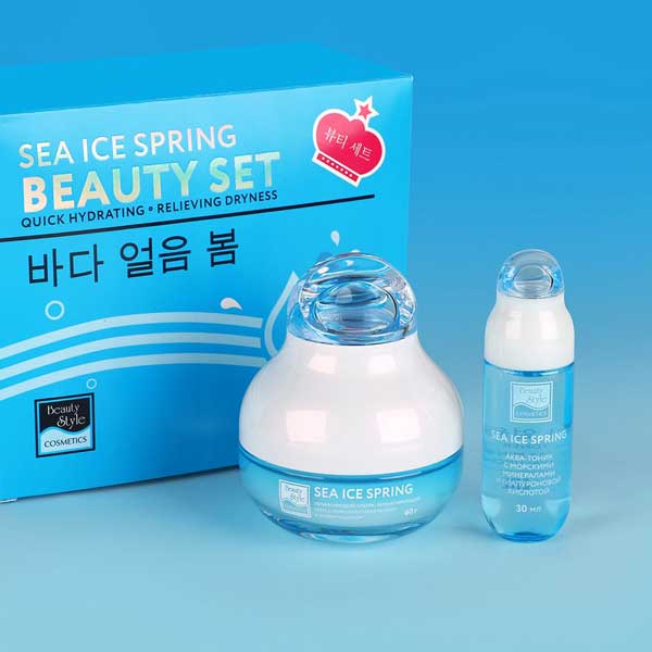 Набор увлажняющих средств с морскими минералами, гиалуроновой кислотой и антарктицином «Sea Ice Spring» 2 шага, Beauty Style 4