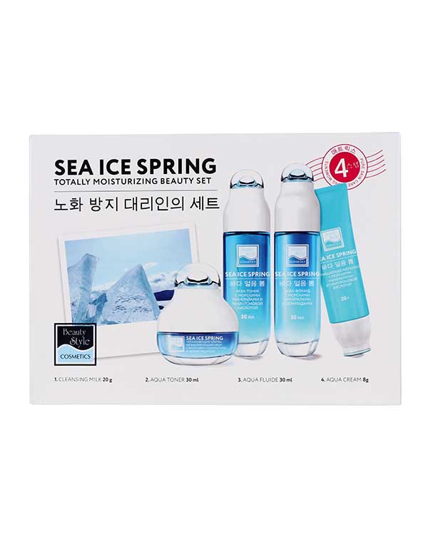 Набор увлажняющих средств с морскими минералами, гиалуроновой кислотой и церамидами «Sea Ice Spring» 4 шага, Beauty Style 3